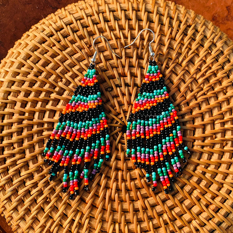 Long Tassel Seed Bead Earrings