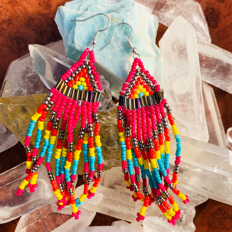 Long Tassel Seed Bead Earrings