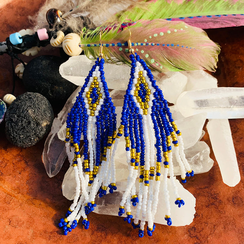 Long Tassel Seed Bead Earrings