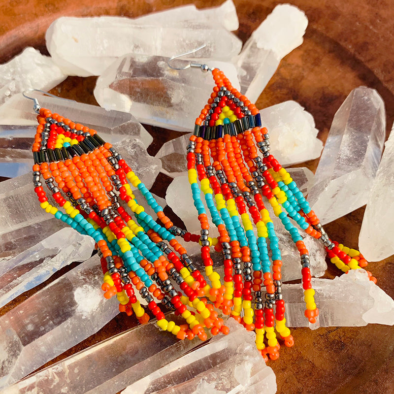 Long Tassel Seed Bead Earrings