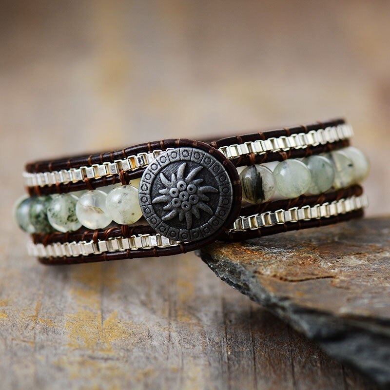 Bohemian Prehnite Protection Cuff Bracelet