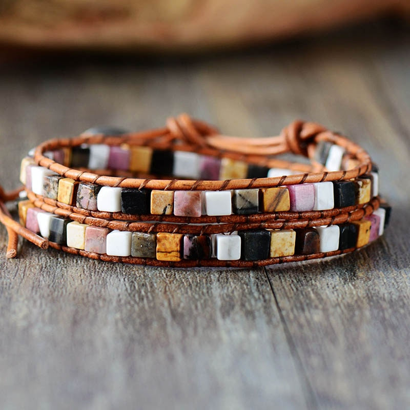 Mixed Natural Gemstones 2 Wrap Bracelet