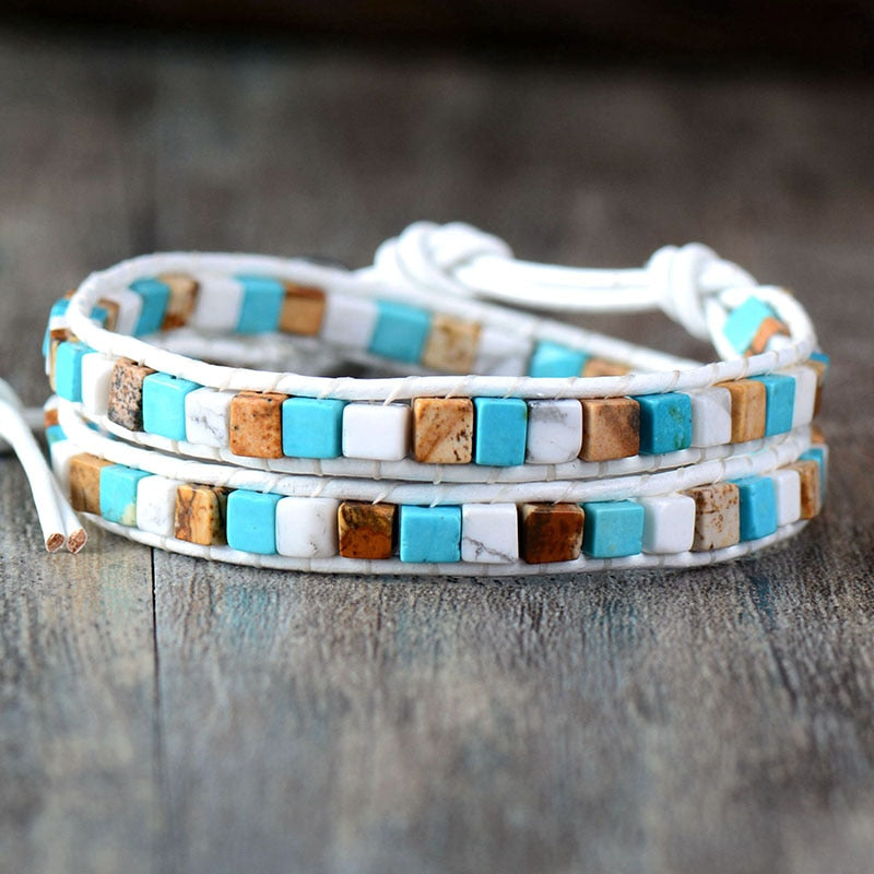 Mixed Natural Gemstones 2 Wrap Bracelet