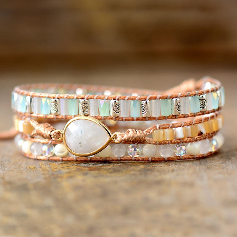 Balancing Moonstone 3 Wrap Bracelet