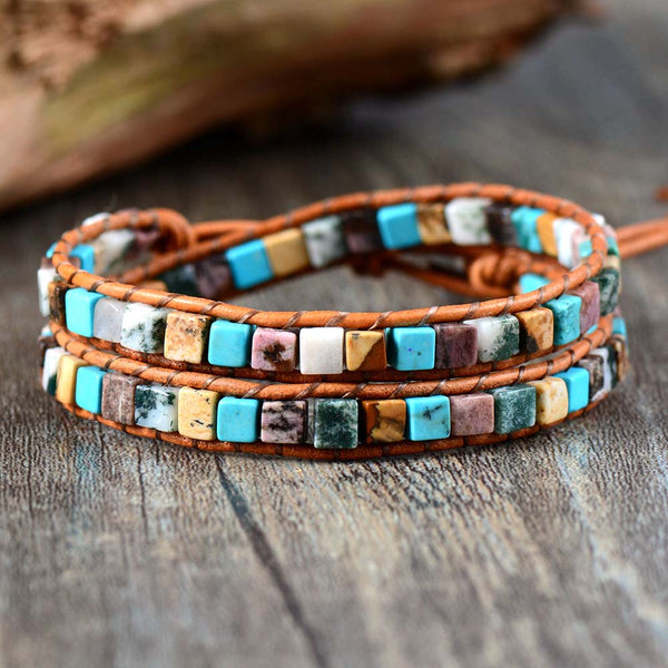 Mixed Natural Gemstones 2 Wrap Bracelet