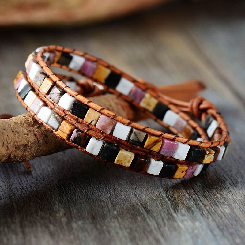 Mixed Natural Gemstones 2 Wrap Bracelet