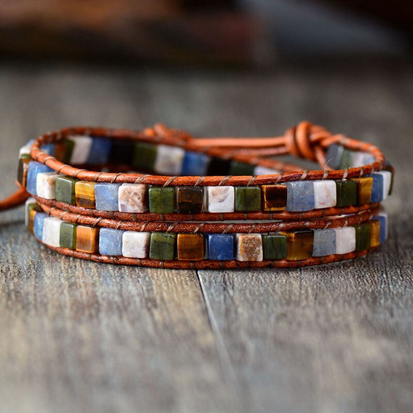 Mixed Natural Gemstones 2 Wrap Bracelet