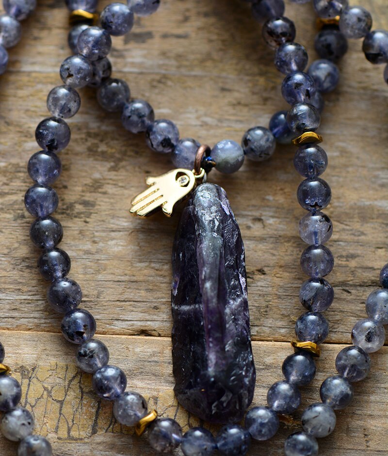 Cordierite Water Sapphire Meditation Pendant Necklace