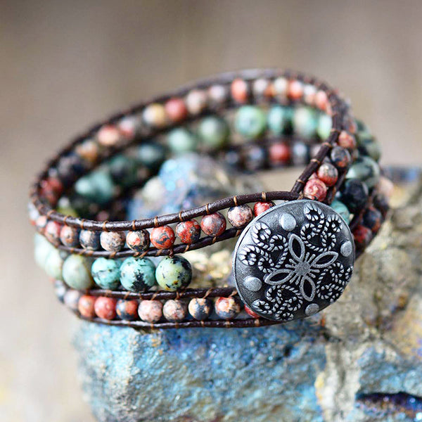 Bohemian Multicolor Jasper Harmony Cuff Bracelet