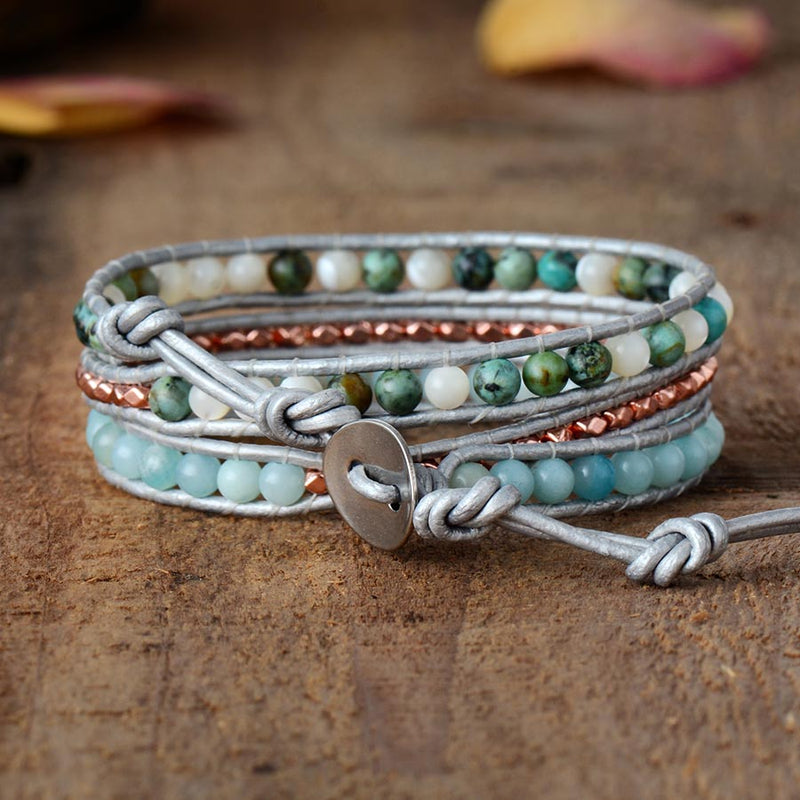 Soothing Amazonite Stone 3 Wrap Bracelet