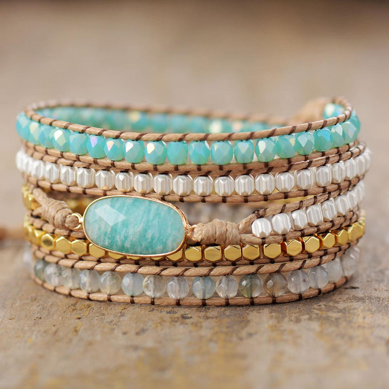 Grounding Amazonite 5 Wrap Bracelet