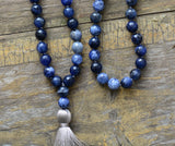 Sodalite 108 Bead Mala Tassel Necklace