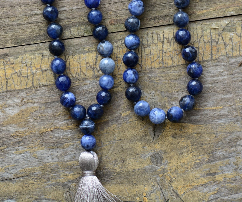 Sodalite 108 Bead Mala Tassel Necklace